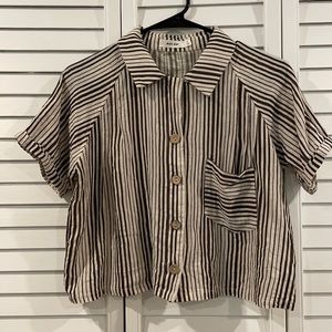 Striped Boxy Cropped Button Up Top